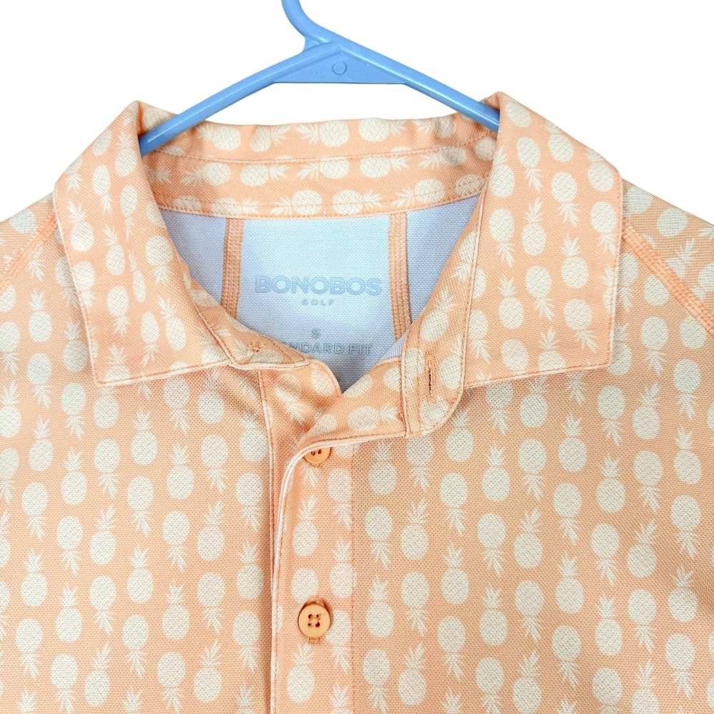 Bonobos Golf Polo Shirt Mens Small Orange Pineapple Print Stretch 23421-OR202
